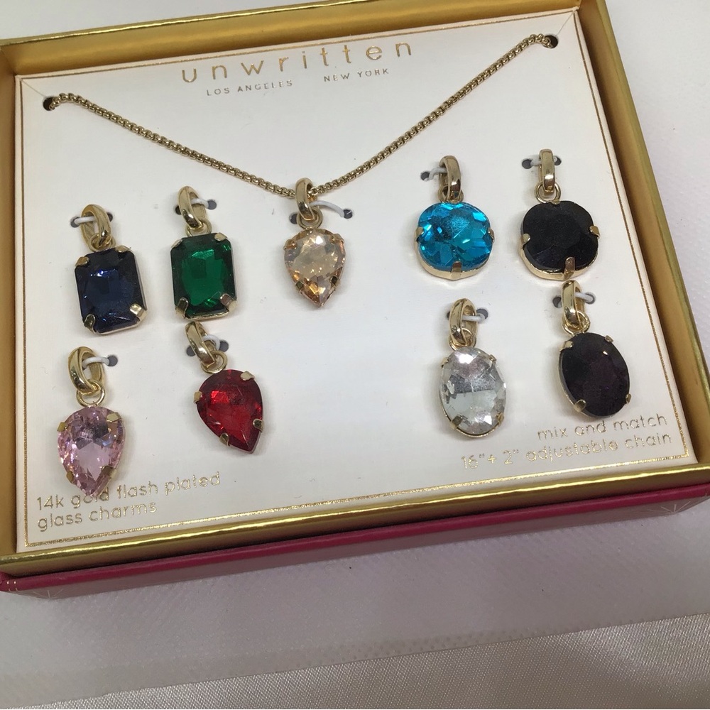 Unwritten Gold Necklace with Colorful Glass Charms